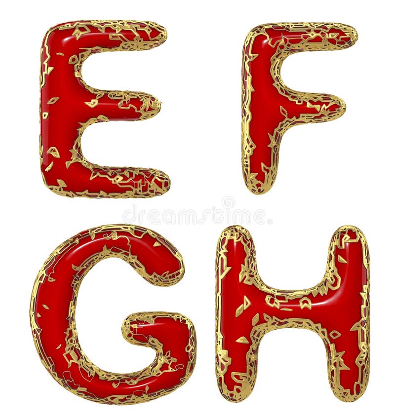 Realistiska 3d-bokstäver som t fg h är gjorda av guldfärgade metallbokstäver.
