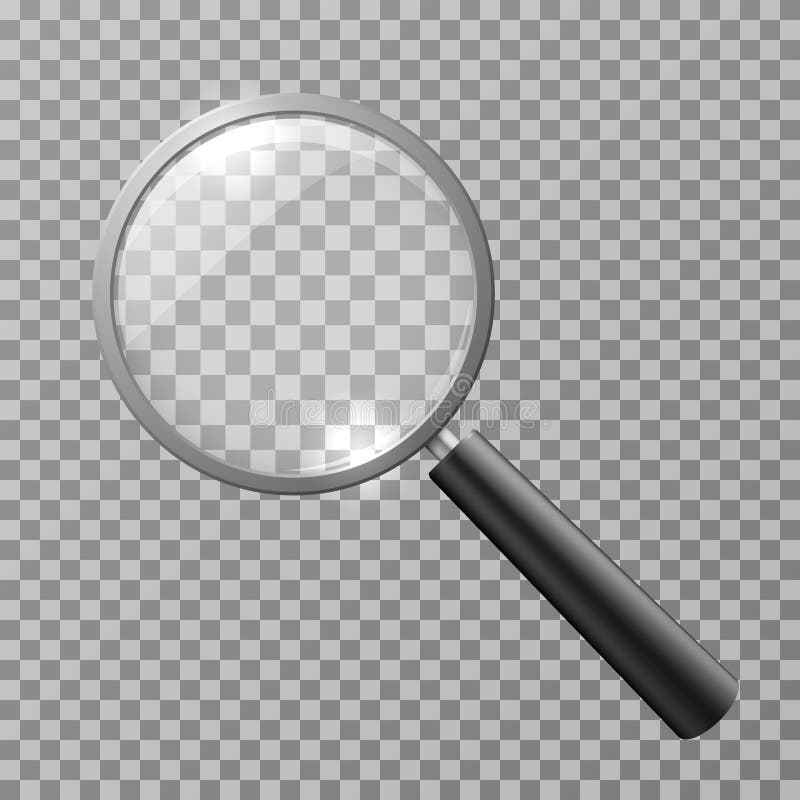 Realistiskt förstoringsglas på rutig bakgrundsvektorillustration stock illustrationer