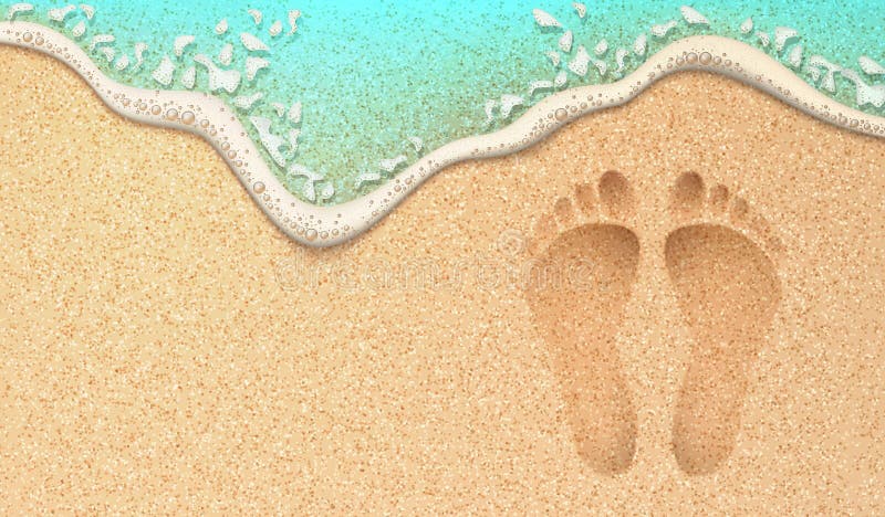 Realistiskt mänskligt fotspår för vektor på havsstrandsand stock illustrationer Realistiskt mänskligt fotspår för vektor på havsstrandsand stock illustrationer