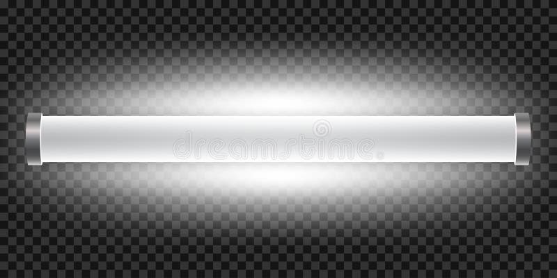 Realistyczna jasna lampa świetlna o długości 3d, biała świetlna lampa fluorescencyjna wyizolowana na przezroczystym tle - wektor