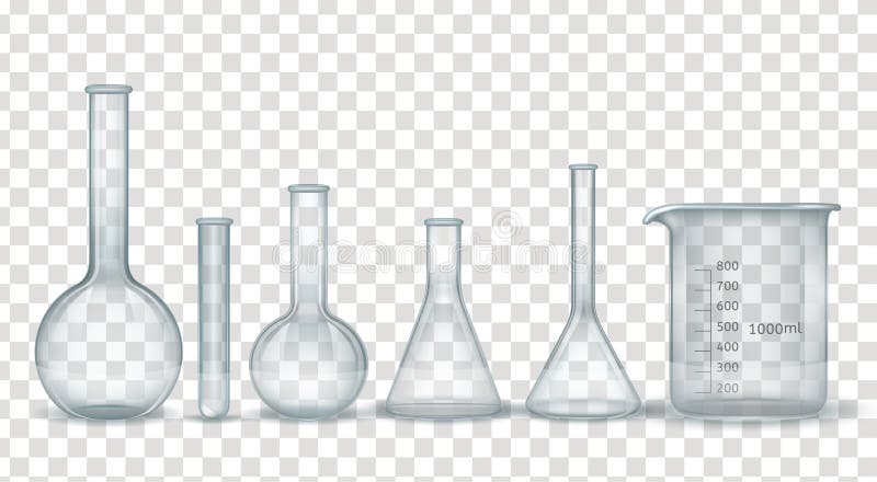 Realistyczna laborancka substancja chemiczna i medyczny glassware set royalty ilustracja