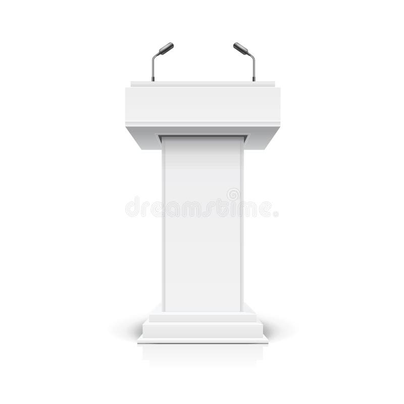 Realistyczna szczegółowa dyskusja trójstronna 3d White Blank Podium lub Etap Stand Template Mockup Wektor ilustracji