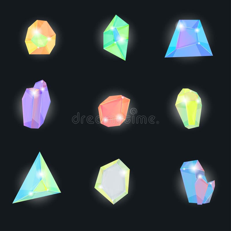 Realistyczny Szczegółowy 3d koloru kryształu kamienia set wektor royalty ilustracja Realistyczny Szczegółowy 3d koloru kryształu kamienia set wektor royalty ilustracja