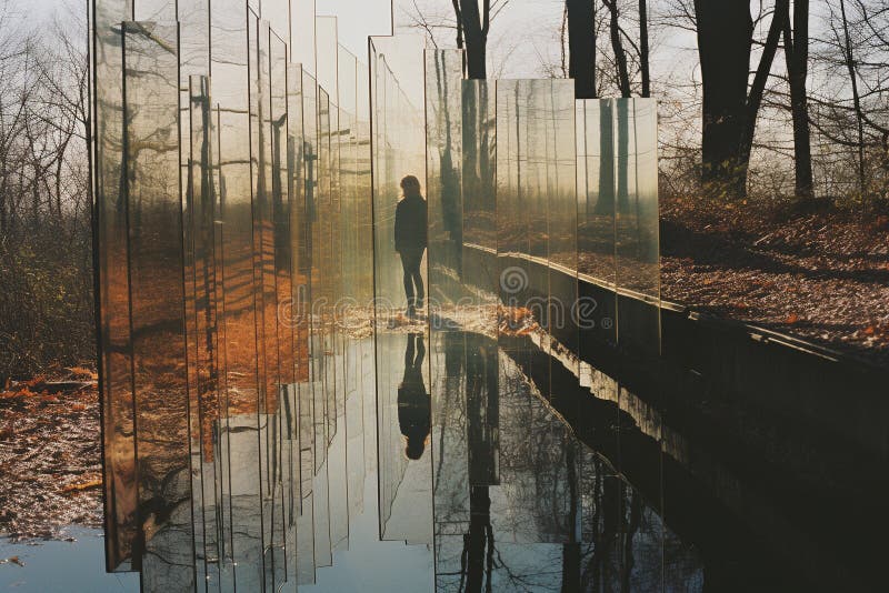 Distorsionat de realitate : o călătorie surreală prin oglinzi și reflecții stock illustration
