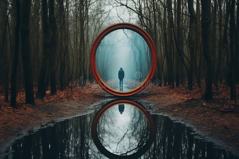 Distorsionat de realitate : o călătorie surreală prin oglinzi și reflecții stock illustration