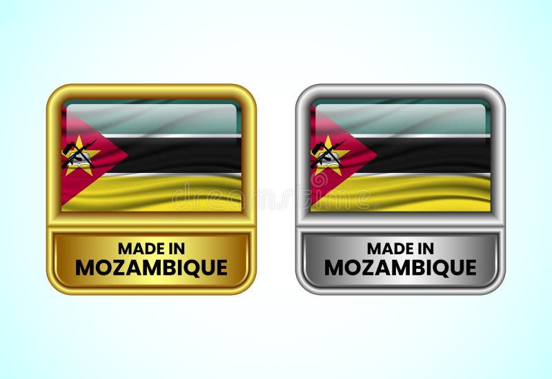 Realizzata in mozambico, icona a colori oro e argento. set di icone flag per l'attività.