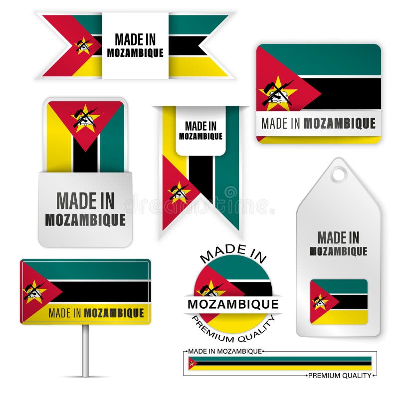 Realizzato in mozambico con grafica ed etichette impostate royalty illustrazione gratis