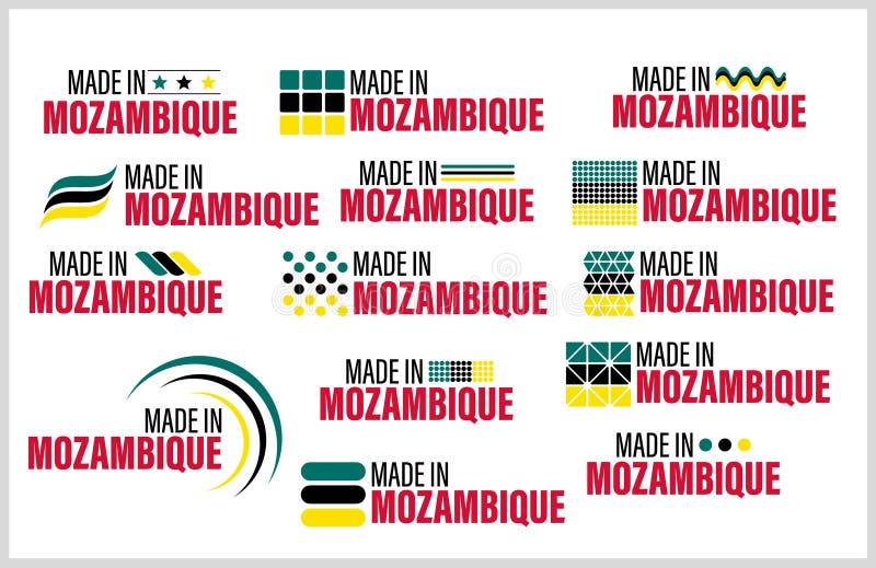 Realizzato in mozambico, grafico ed etichetta illustrazione di stock