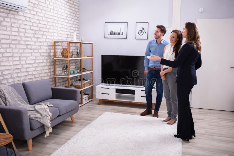 Realtor Showing Air Conditioner To Young Couple