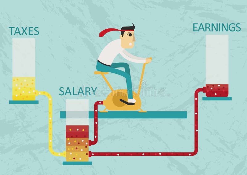 Realtà del sistema economico moderno - il più che guadagnate, il più spendete e pagate le tasse, ma il reddito rimane lo stesso o illustrazione vettoriale Realtà del sistema economico moderno - il più che guadagnate, il più spendete e pagate le tasse, ma il reddito rimane lo stesso o illustrazione vettoriale