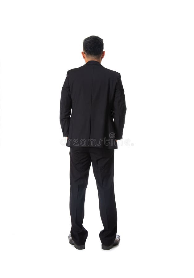 Rear view of asian young business man isolated over white background, full length portrait of businessman standing back