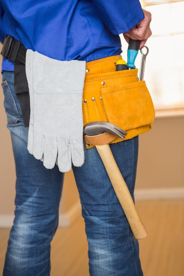 Rear View of Handyman in Tool Belt Stock Photo Image of craftsperson