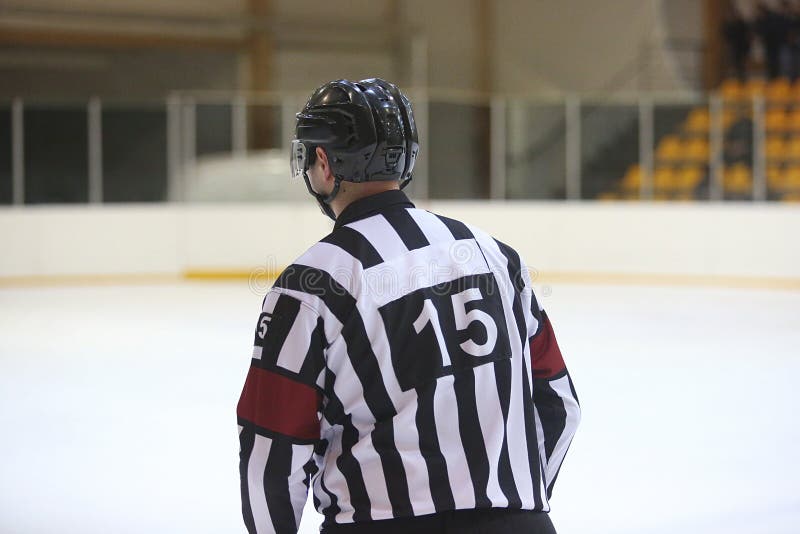 Rear View of the Ice Hockey Referee Stock Photo Image of helmet