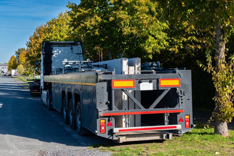 Rear View of a Large Truck for Transporting Panels Stock Photo Image