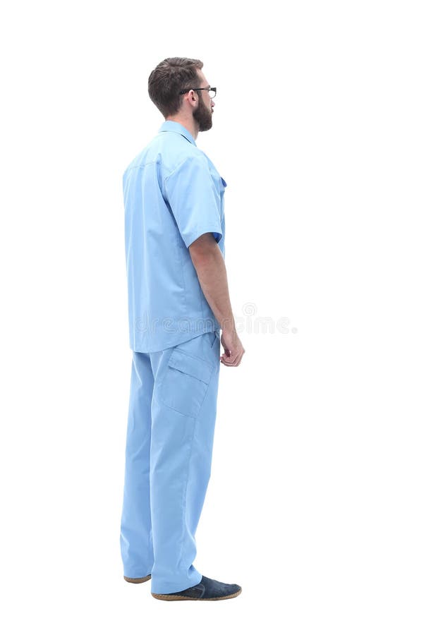 Rear view. male doctor looking at a white screen royalty free stock photography Rear view. male doctor looking at a white screen royalty free stock photography