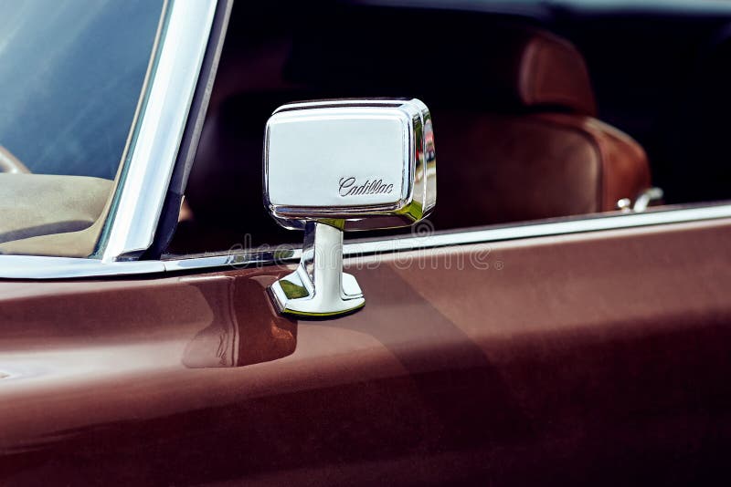 Rear-view mirror of a full-size personal luxury car Cadillac Eldorado. royalty free stock photo Rear-view mirror of a full-size personal luxury car Cadillac Eldorado. royalty free stock photo