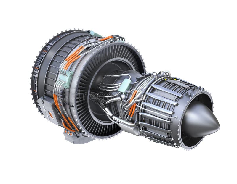 Rear View Of Turbofan Jet Engine Isolated On White Background Stock