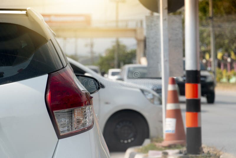Rear View of Red Car on the Road. Stock Photo Image of area, business