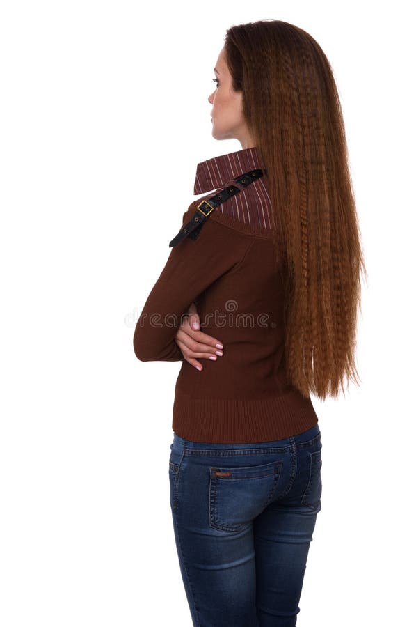Rear view of a woman looking away. Isolated royalty free stock photo Rear view of a woman looking away. Isolated royalty free stock photo