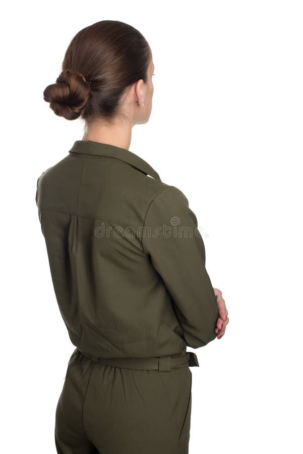 Rear view of young beautiful woman, isolated