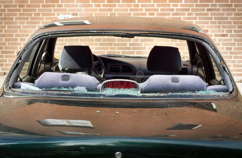 Rear window of car broken stock image. Image of bricks 27358077