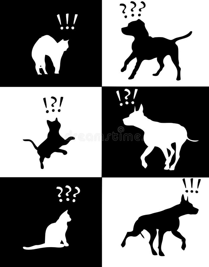Reações dos animais de estimação do gato e do cão da ilustração do vetor ilustração do vetor Reações dos animais de estimação do gato e do cão da ilustração do vetor ilustração do vetor