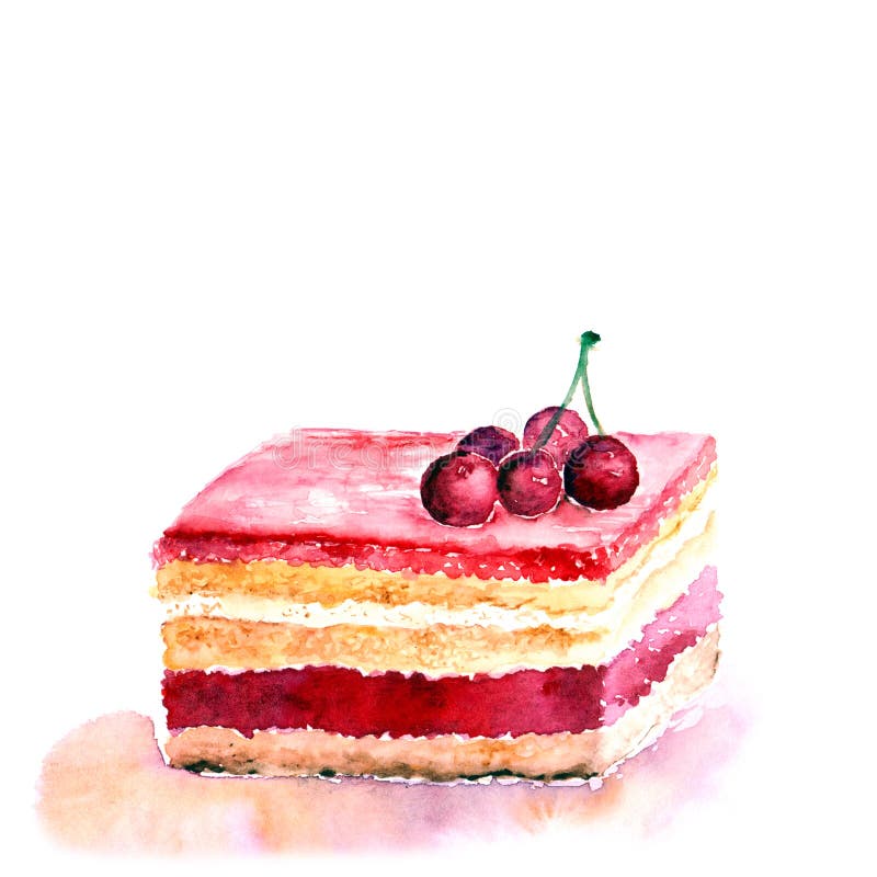 Rebanada de torta Tarjeta de cumpleaños de la acuarela ilustración del vector Rebanada de torta Tarjeta de cumpleaños de la acuarela ilustración del vector