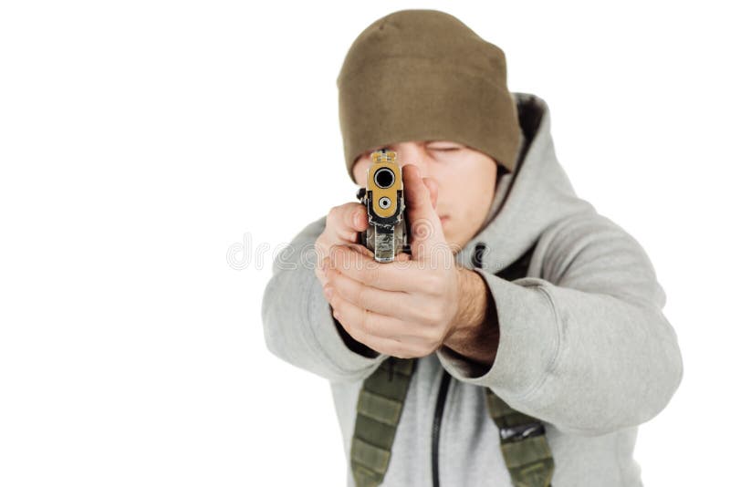 Rebellen of privé militaire contractant die zwart kanon houden oorlog, wapen royalty-vrije stock afbeelding Rebellen of privé militaire contractant die zwart kanon houden oorlog, wapen royalty-vrije stock afbeelding