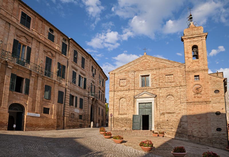 Recanati, Marche, Italy: the square Sabato del Villaggio with the ancient palace where the poet Giacomo Leopardi lived