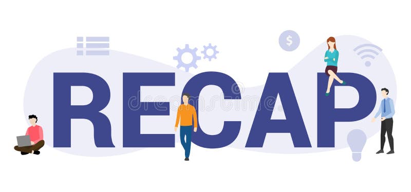 RECAP. Concept with People, Letters and Icons. Flat Vector Illustration