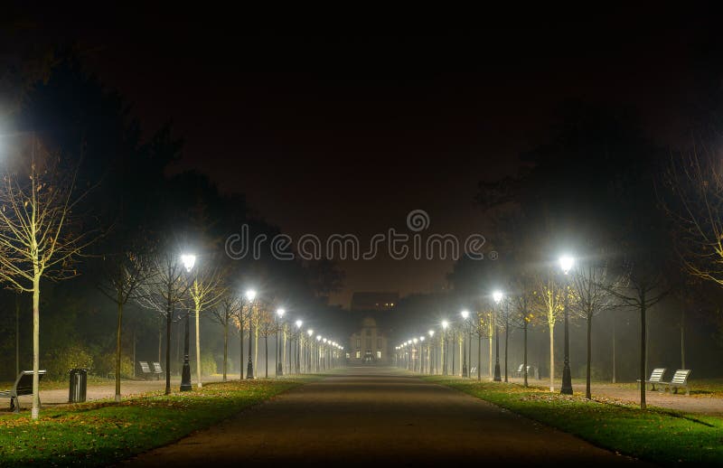 Receding perspective of an illuminated street