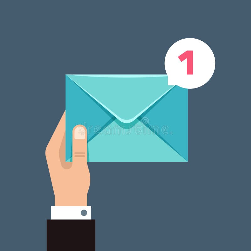 Receiving message vector concept with envelope in users hand stock illustration