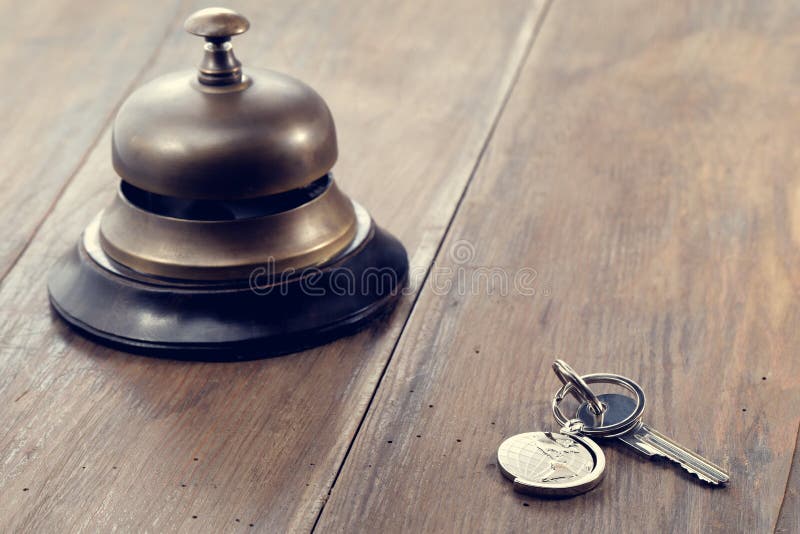 Reception bell and hotel key