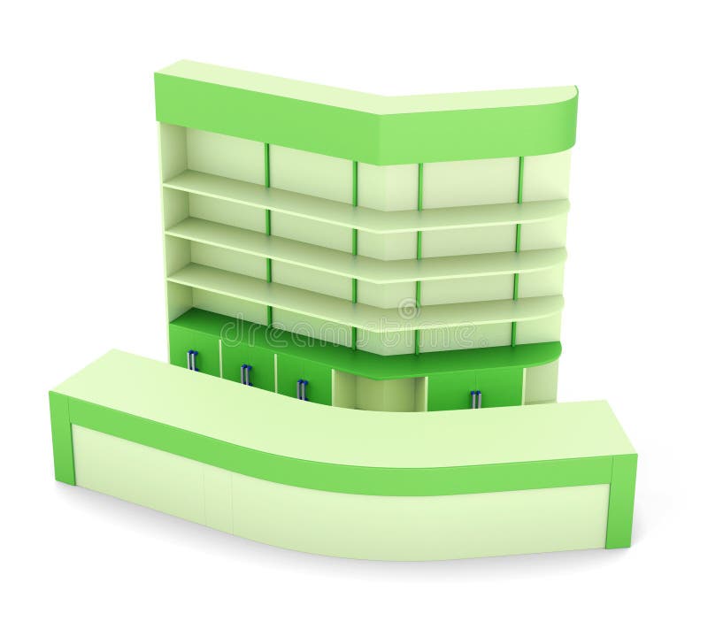Reception desk with multiple shelf on white background. vector illustration Reception desk with multiple shelf on white background. vector illustration