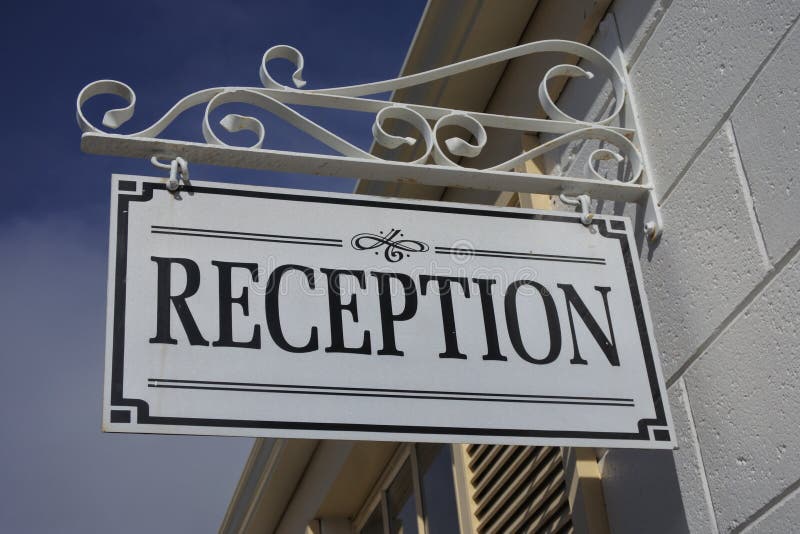 Reception Sign Hanged on a Wall Stock Image - Image of arrival ...