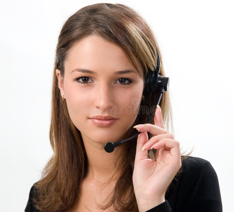 Receptionnist met hoofdtelefoon Receptionnist met hoofdtelefoon