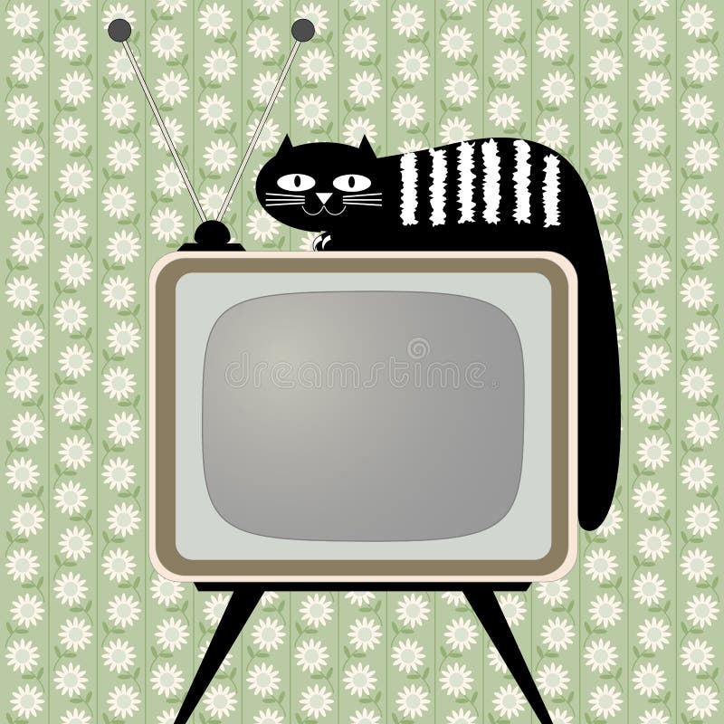 Receptor de televisión Retro-labrado con el gato