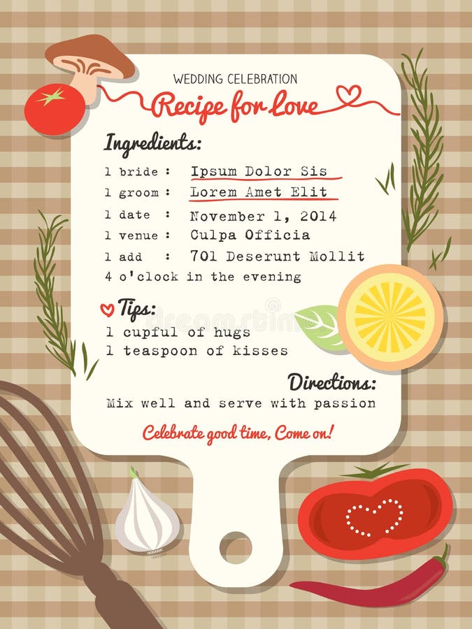 Receta para la invitación creativa de la boda del amor libre illustration Receta para la invitación creativa de la boda del amor libre illustration
