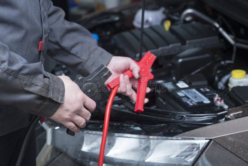 Recharge the Car Battery from Another Battery. Stock Image Image of
