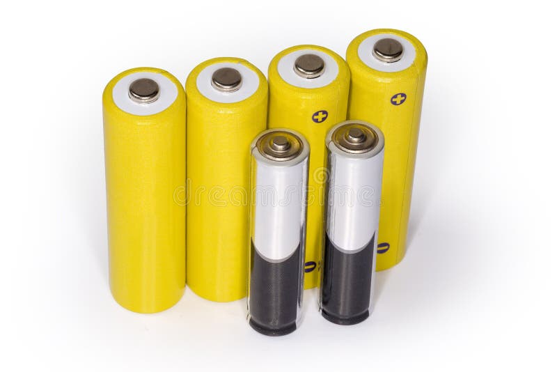 Rechargeable AA Batteries and Alkaline AAA Batteries on White