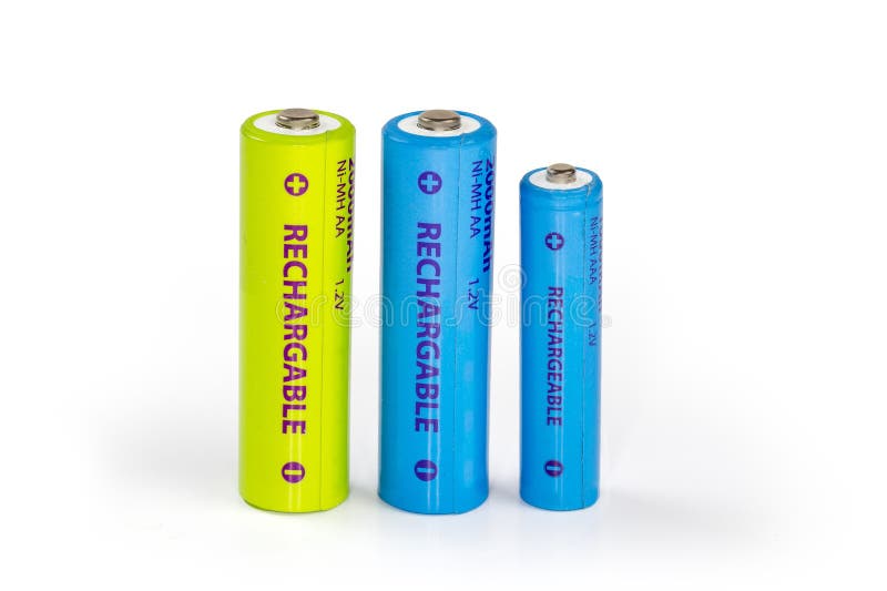 Rechargeable Batteries Different Sizes with Type and Other Parameters Designation Stock Image