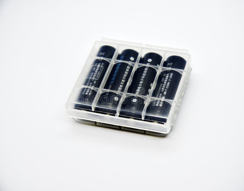 Rechargeable Batteries in Plastic Packaging on a White Background