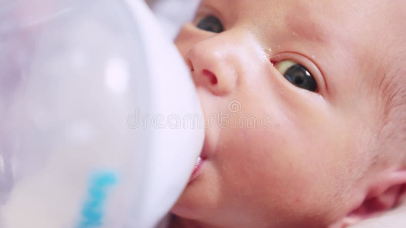 Recién Nacido Bebe Leche De Una Botella. Feliz Familia Nutrición Artificial  Leche En Polvo Sueño. Recién Nacido Metrajes - Vídeo de familia, childcare:  258180258