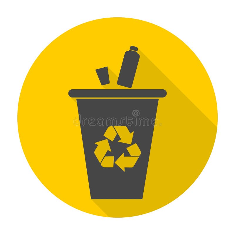 Ícone de Lixeira para Lixo e Detritos com sombra longa ilustração royalty free