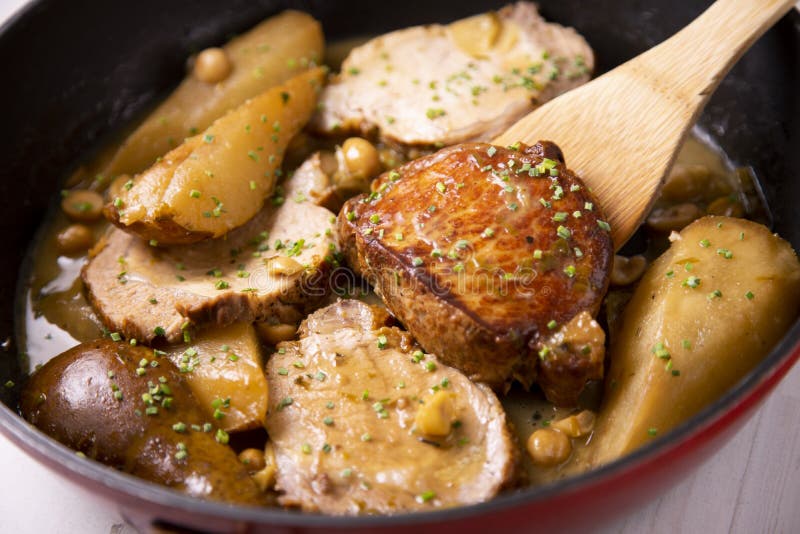 Baked Pork Loin with Pear and Vegetables. Stock Image Image of filet
