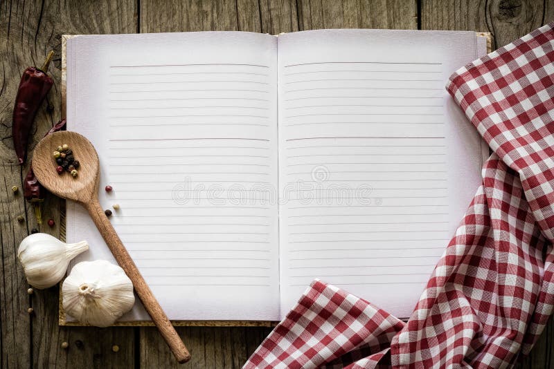 Recipe book in the kitchen table. Vintage rustic recipe book background stock images, royalty-free photos and pictures