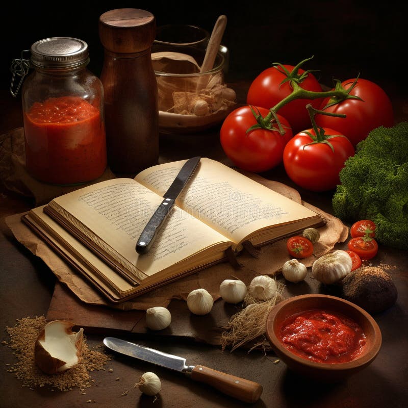 The Recipe Book is on the Table. the Cooking Process Stock Photo