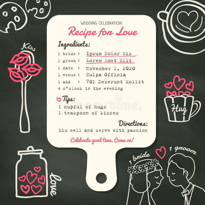 Recipe card creative Wedding Invitation design with cooking concept