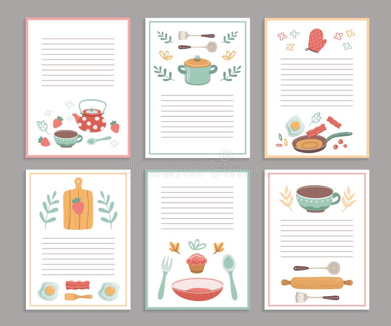 Blank Recipe Book Printable Template, Blank Pages Sheet Organizer Binder,  Kitchen Cookbook, Recipe paper Stock Illustration
