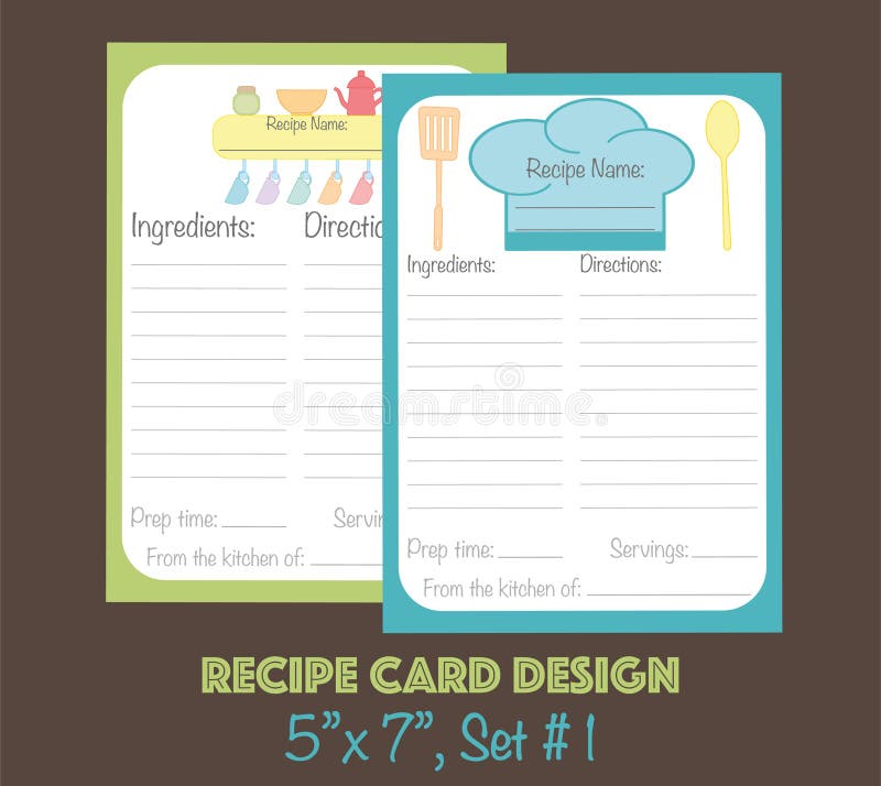 Recipe cards set decorated with kitchenware elements